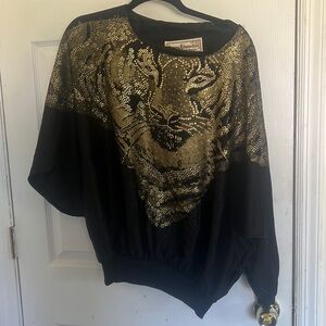 Vintage Bedazzled Gold Lion Long Sleeve Sweater